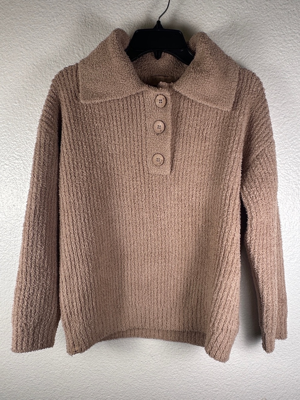 Barefoot Dreams CozyChic Women's Rib-Knit Collared Button Pullover S Willow